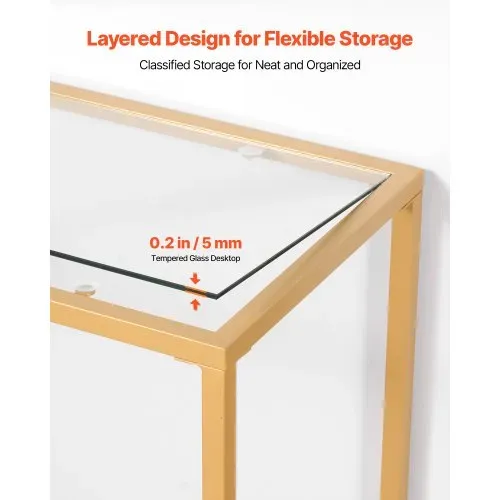 VEVOR 2-stufiger Konsolentisch moderner rechteckiger Flurtisch (107 x 35,4 x 75,5 cm) mit Platte aus gehärtetem Glas, Sofa-Beistelltisch mit Kippschutz für Wohnzimmer Flur Eingangsbereich Foyer – Bild 3