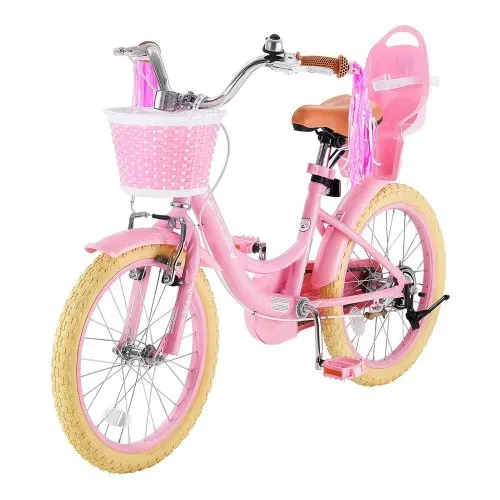 VEVOR Kinderfahrrad 18 Zoll Straßenfahrrad für 5-8 Jahre mit Ständer Rosa, Kinderrad für Mädchen, Kohlenstoffstahlrahmen, Prinzessin-Stil, Doppelbremsen, Verstellbarer Sitz, mit Puppensitz & Korb – Bild 10