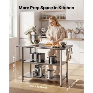 VEVOR Gastronomie Arbeitstisch 1219 x 610 x 864 mm, Edelstahltisch mit 3 Ebenen & Höhenverstellbaren Ablagen Belastbarkeit Top 245 kg & 2 Unterablagen je 204 kg Vorbereitungstisch für Restaurant VEVOR Gastronomie Arbeitstisch 1219 x 610 x 864 mm, Edelstahltisch mit 3 Ebenen & Höhenverstellbaren Ablagen Belastbarkeit Top 245 kg & 2 Unterablagen je 204 kg Vorbereitungstisch für Restaurant