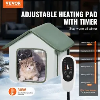 VEVOR Erhöhtes beheiztes Katzenhaus, Katzenunterschlupf für draußen mit einstellbarer Temperatur und Timer, faltbarer Katzenunterschlupf aus 600D Oxford-Gewebe mit beheiztem Kissen für den Winter, um es warm und gemütlich zu haben, grün (klein) VEVOR Erhöhtes beheiztes Katzenhaus, Katzenunterschlupf für draußen mit einstellbarer Temperatur und Timer, faltbarer Katzenunterschlupf aus 600D Oxford-Gewebe mit beheiztem Kissen für den Winter, um es warm und gemütlich zu haben, grün (klein)