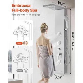 VEVOR Duschpaneel-Turmsystem (5 in 1) mit Regenwasserfall-Duschkopf, (1345 mm) Duschsäule aus Edelstahl, Regenmassagesystem zur Wandmontage, mit Handbrause & Wannenauslauf & 3 Körperdüsen VEVOR Duschpaneel-Turmsystem (5 in 1) mit Regenwasserfall-Duschkopf, (1345 mm) Duschsäule aus Edelstahl, Regenmassagesystem zur Wandmontage, mit Handbrause & Wannenauslauf & 3 Körperdüsen