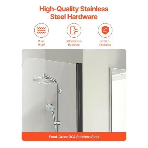 VEVOR rahmenlose Badewannen Duschtür (864 x 1397 mm / B x H) halbe platzsparende Duschtür für Badewanne, 180° drehbare Tür aus gehärtetem Glas, Duschglastür (6 mm Glasdicke), Schwarz – Bild 3