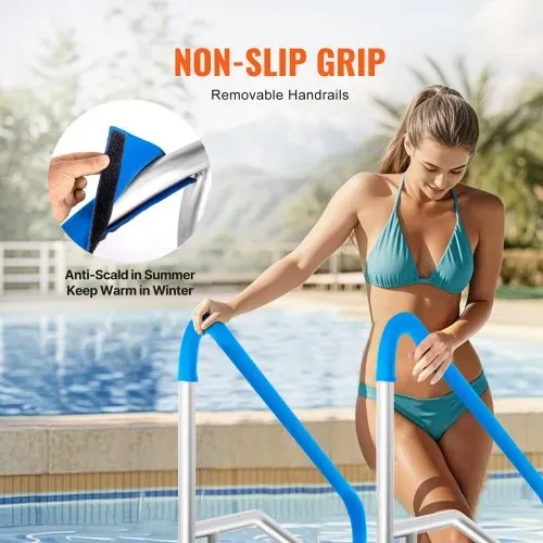 VEVOR Pool-Handlauf, 138x92,5x10cm Pooleinstieg Edelstahl mit Grundplatte für Innen-/Außenpools, Sicherheitsgeländer für Schwimmbäder, rostfreier Haltegriff mit Griffabdeckung & Zubehör für Spas – Bild 3