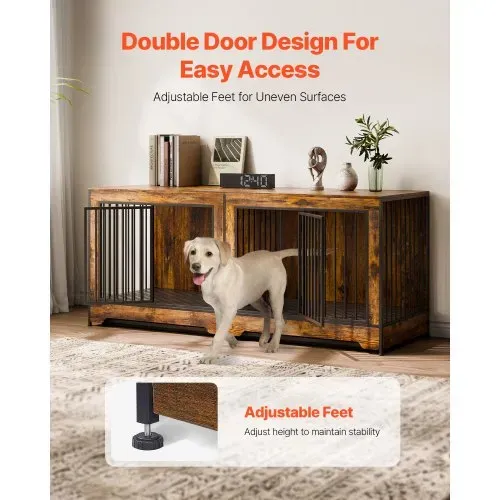 VEVOR Hundekäfig Möbel für 2 Hunde, 1901 x 670 x 824 mm Doppel-Hundebox für große Hunderassen mit Trennwand & Doppeltüren, Hundehaus aus Holz, Beistelltisch für mittelgroße und große Hunde, Braun – Bild 3