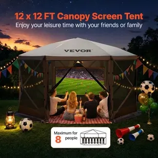 VEVOR Pavillon-Zelt, 3,6 x 3,6 m, 6-seitiges Pop-up-Camping-Überdachungszelt mit Netzfenstern, tragbarer Tragetasche, Erdnägeln, großen Schattenzelten für Camping im Freien, Rasen und Hinterhof VEVOR Pavillon-Zelt, 3,6 x 3,6 m, 6-seitiges Pop-up-Camping-Überdachungszelt mit Netzfenstern, tragbarer Tragetasche, Erdnägeln, großen Schattenzelten für Camping im Freien, Rasen und Hinterhof