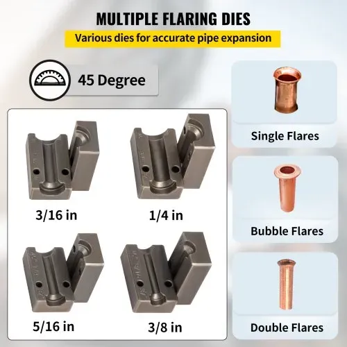 VEVOR Bremsleitungs-Bördelgerät, 45-Grad-Einzel-, Doppel- und Blasenbördel für Rohrgrößen von 4,7625 mm, 6,35 mm, 7,9375 mm und 9,525 cm, geeignet für weiches Metall oder Kupferleitungen – Bild 2
