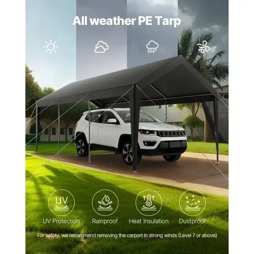 VEVOR Carport, 3,05x6,09x2,87 m Autoüberdachung, tragbare Zeltgarage, verzinkter Autounterstand, Garagenzelt UV-beständig, Ganzjahresschutz, Lagerschuppen, Ideal für Auto, Boot, Motorrad – Bild 5