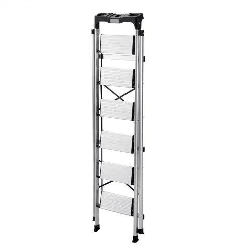 VEVOR Trittleiter 6 Stufen, Klappleiter mit Anti-Rutsch-Stufen & Komfortablem Handgriff, Haushaltsleiter Tragkraft 150 kg, Aluminium-Sicherheitsleiter für Küche, Lager, Haushalt & Büro, Silber – Bild 8