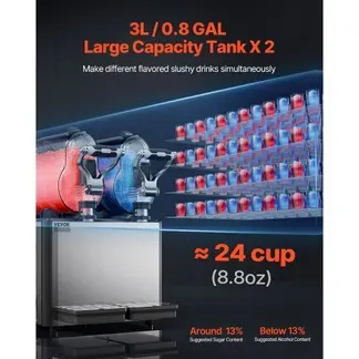 VEVOR kommerzielle Slusheis Maschine 3 L x 2 Doppeltank-Maschine für gefrorene Getränke, 24 Tassen Edelstahl Slush-Eis-Maschine Softeis Maker für Partys Restaurants Cafés Barsn Schwarz VEVOR kommerzielle Slusheis Maschine 3 L x 2 Doppeltank-Maschine für gefrorene Getränke, 24 Tassen Edelstahl Slush-Eis-Maschine Softeis Maker für Partys Restaurants Cafés Barsn Schwarz