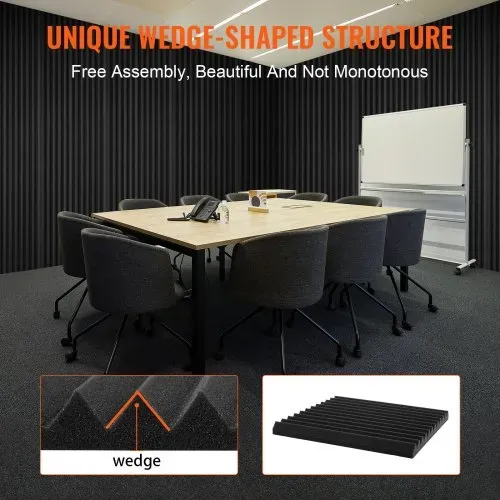 VEVOR Akustikschaumstoff Akustikpaneele, 52er-Set, 30x30x2,5cm, hochdichte schalldichte Wandplatten, Akustikplatten, Akustikschaumstoff-Matten für Studiowände und -decken, schwarz – Bild 5