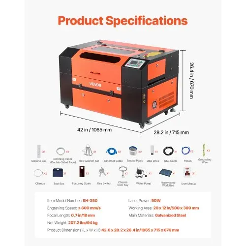 VEVOR CO2-Lasergravierer 50 W, 500x300mm Arbeitsbereich, Laser-Gravier- & Schneidemaschine mit 4-Wege-Luftunterstützung, kompatibel mit LightBurn, CorelDRAW & RDWorks, für Holz, Acryl & Glas – Bild 6