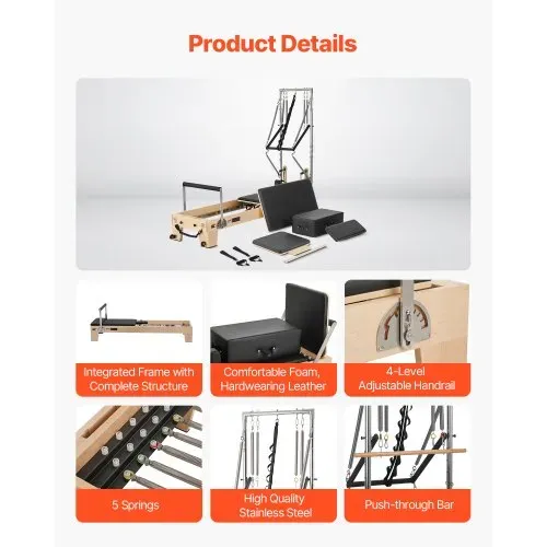 VEVOR Pilates Reformer Maschine aus Holz für Fitnessstudio zu Hause, Krafttrainingsgerät mit doppeltem Widerstand, Reformer-Box, Sprungbrett, für Fortgeschrittene und Anfänger, bis zu 181,44 kg – Bild 4