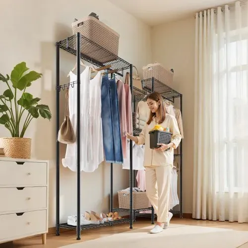 VEVOR Kleiderständer Garderobenständer (verstellbar) mit 4 Kleiderstangen & 385,5 kg Tragkraft & 7 Regalen & 8 Haken, offener Kleiderschrank für Schlafzimmer Bekleidungsgeschäft Garderobe Flur – Bild 7