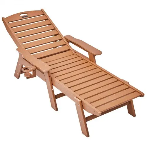 VEVOR Sonnenliege, 181kg Tragkraft, HDPE Gartenliege, Strandliege mit 6-fach verstellbarer Rückenlehne, Armlehne, Getränkehalter, Balkonliege, Terrassenliege für Pool, Terrasse, Patio, Rasen, Braun – Bild 9