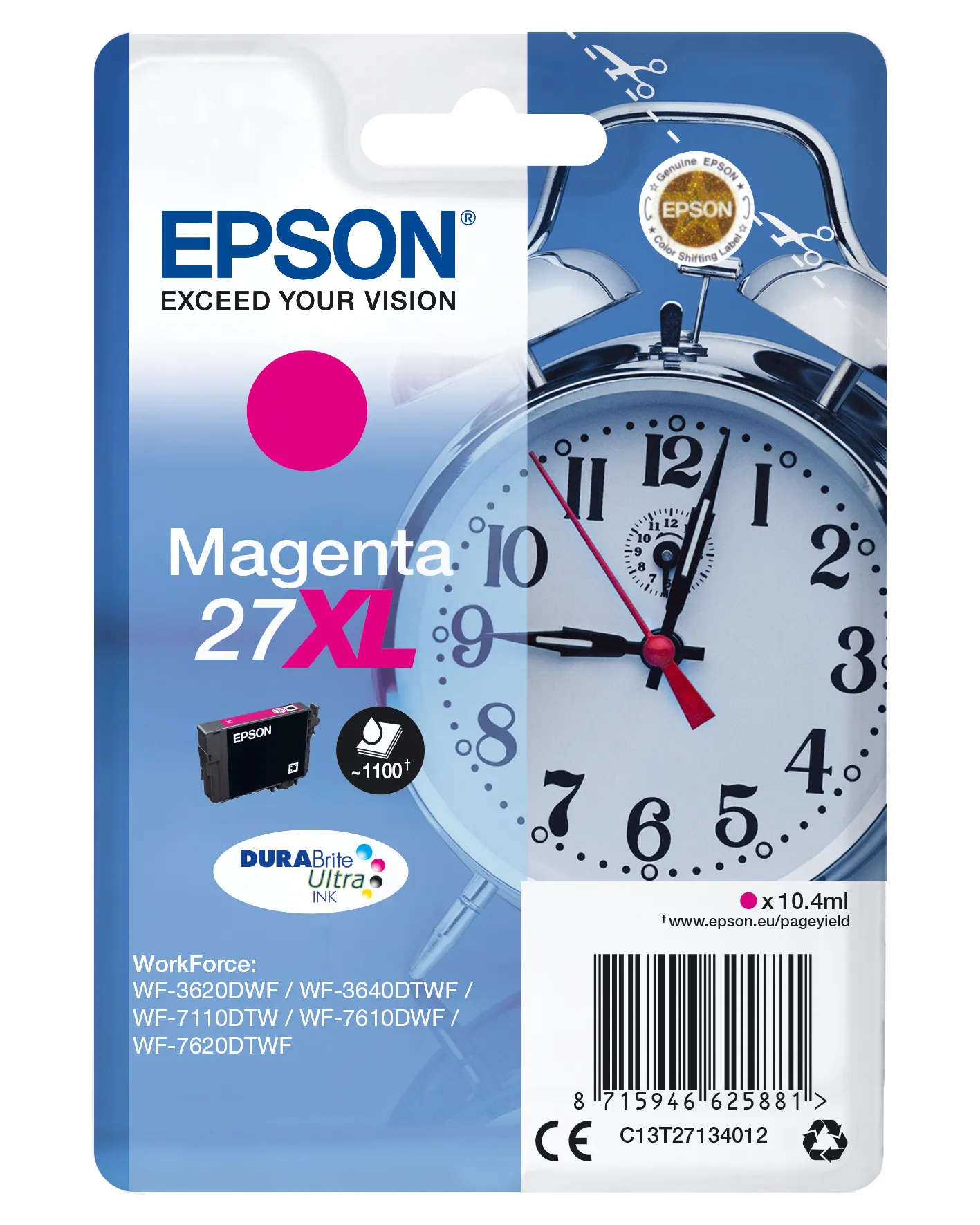 Epson Alarm clock Singlepack Magenta 27XL DURABrite Ultra Ink Epson Alarm clock Singlepack Magenta 27XL DURABrite Ultra Ink