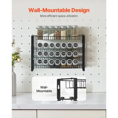 VEVOR abnehmbares Gewürzregal 4-stöckiger Gewürzhalter Organizer, stapelbarer Gewürzständer (401 x 116 x 271 mm), Küchenaufbewahrung für Arbeitsplatte, Küchen-Vorratsschrank, Speisekammer Schwarz – Bild 3