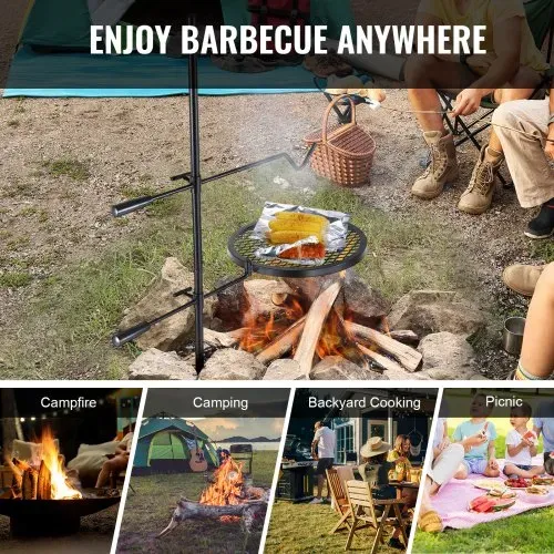 VEVOR Drehspieß Schwenkgrill Stahl 360 x 360 mm, Holzkohlegrill Doppelte Schichten Grillrost Grillgestell 6 kg Belastbarkeit 300 ℃ Freistehend Spießbratengrill BBQ Grill Grillwagen Barbecue Outdoor – Bild 5
