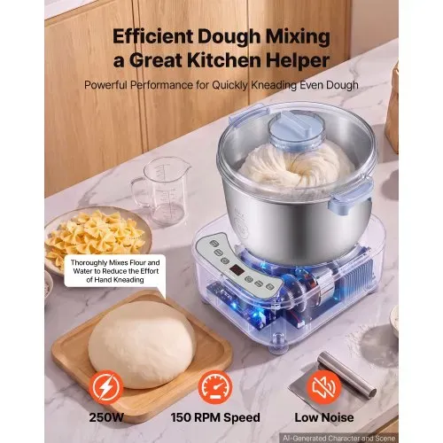 VEVOR Teigknetmaschine mit Gärfunktion 6,5 L Elektrische Teigmaschine 250 W für Brot, Pizza, Dampfbrötchen und Teigtaschen, mit Edelstahltopf, Digitalem Bedienfeld und Timer, bis zu 1600 g Mehl – Bild 2