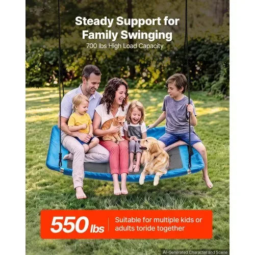 VEVOR Nestschaukel Tellerschaukel Familienschaukel 317 kg 149x77 cm Blau, für Outdoor & Indoor, Schaukelsitz aus 900D Oxford-Gewebe mit 2 Aufhängegurten, Verstellbaren Seilen & Abgerundeten Kanten – Bild 3