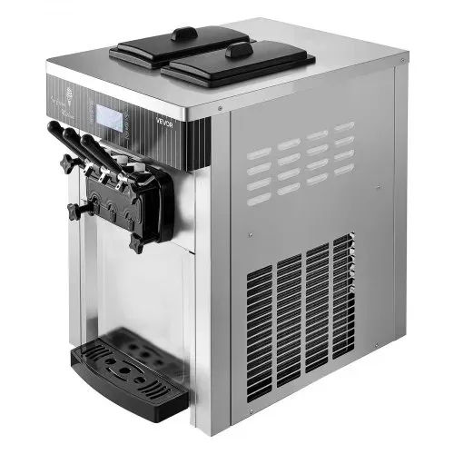 VEVOR Gewerbliche Eismaschine 20-28 L/h Leistung, Softeismaschine 2200 W lmit 2 x Behältern (6 L), Vorkühlung, Selbstreinigung und LED-Display, Tischgerät für Snackbars, Dessertläden und Cafés, Silber – Bild 10