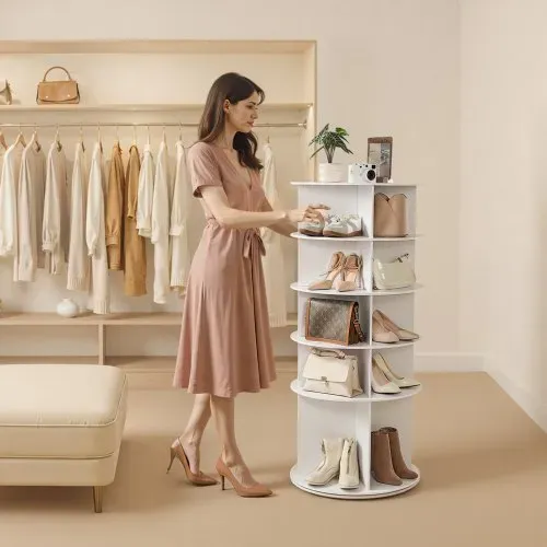 VEVOR Schuhregal Schuhschrank für 20 Paar Schuhe (5-stöckig) 360° drehbar, platzsparende Schuhaufbewahrung, Schuhablage für Schlafzimmer Wohnzimmer Eingangsbereich, Weiß 598 x 598 x 1350 mm – Bild 7