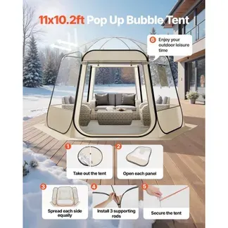 VEVOR Pop-up-Bubble-Zelt, 336x305x220 cm, transparentes Campingzelt, Garten-Kuppel-Iglu-Zelt mit Fenstern, 540°-Panoramablick, für 8–10 Personen, Terrasse, Hinterhof VEVOR Pop-up-Bubble-Zelt, 336x305x220 cm, transparentes Campingzelt, Garten-Kuppel-Iglu-Zelt mit Fenstern, 540°-Panoramablick, für 8–10 Personen, Terrasse, Hinterhof