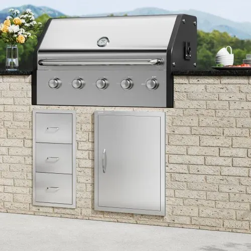 VEVOR Grill-Zugangstür, 508 x 686 mm, Einzelne Außenküchentür, Flächenbündig Montierte Edelstahltür, Vertikale Wandtür mit Griff, für Grillinsel, Grillstation, Außenschrank – Bild 7