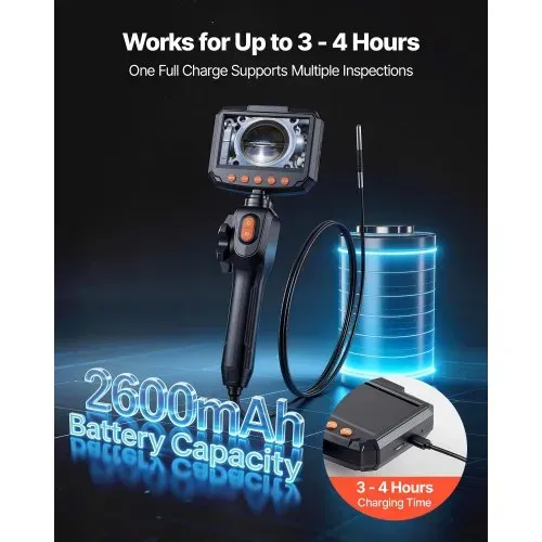 VEVOR Drehbare Endoskopkamera mit Licht, Inspektionskamera mit Zwei-Wege beweglichem Kopf, IP67 Wasserdichte Rohrkamera mit 4,3 Zoll Display 1,5m Kabel 2600mAh Akku, 3,9mm Boreskopkamera für Auto Haus – Bild 5