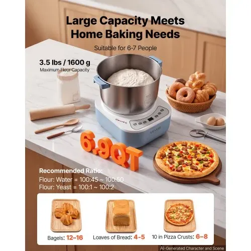 VEVOR Teigknetmaschine mit Gärfunktion 6,5 L Elektrische Teigmaschine 250 W für Brot, Pizza, Dampfbrötchen und Teigtaschen, mit Edelstahltopf, Digitalem Bedienfeld und Timer, bis zu 1600 g Mehl VEVOR Teigknetmaschine mit Gärfunktion 6,5 L Elektrische Teigmaschine 250 W für Brot, Pizza, Dampfbrötchen und Teigtaschen, mit Edelstahltopf, Digitalem Bedienfeld und Timer, bis zu 1600 g Mehl