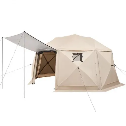 VEVOR Pop-up-Pavillon, 4,57 x 4,57 m, 13-seitiges, kugelförmiges Campingzelt mit abnehmbarem Dach und Tragetasche, 360°-Belüftung, Sonnenschutz, Partyzelt für 12–15 Personen, Beige – Bild 10