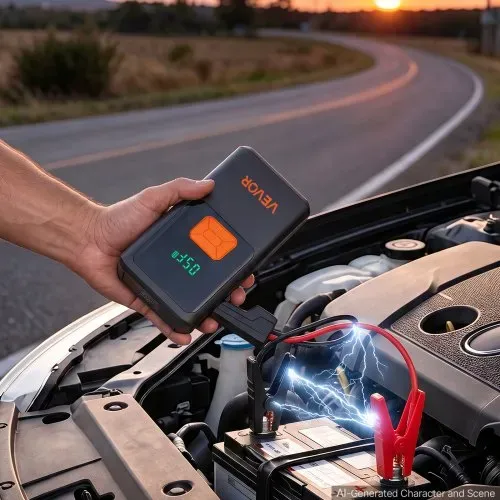 VEVOR Starthilfe Powerbank 4000 A Tragbarer Starthilfegerät Starter Booster für 9 L Benzin & 8 L Dieselmotoren, 150 psi Reifendruck, LED-Taschenlampe, ABS-PC-Gehäuse, Verpolungs- und Kurzschlussschutz – Bild 6