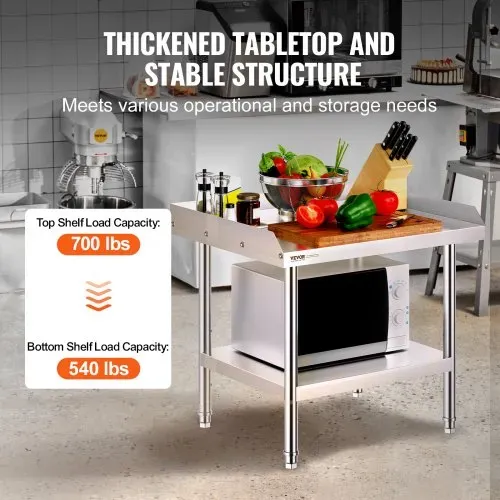 VEVOR Arbeitstisch aus Edelstahl, gewerblicher Arbeitstisch zur Lebensmittelzubereitung, 610 x 711 x 660 mm 3-seitiger Spritzschutz, robuster Zubereitungstisch Arbeitstisch mit einstellbarer Höhe – Bild 2
