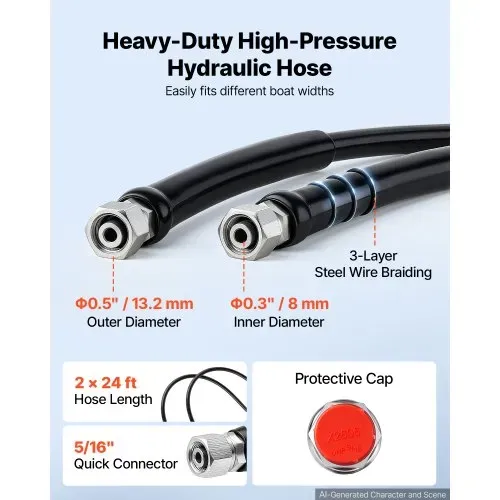VEVOR Lenksystem Lenkungsset Hydraulisch für 90 PS Außenbordmotoren 7,32 m Bootslenksystem, Präzise Steuerung mit 2,5 MPa Steuerpumpe, Hydrauliklenkzylinder und 5/16-Zoll-Schnellkupplungen für Boote – Bild 4