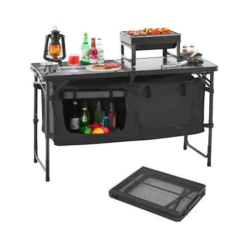 VEVOR Camping Küchentisch klappbarer Kochtisch Outdoor, 3-fach höhenverstellbar, tragbare Kochstation aus Aluminium mit Organizer & Tragegriff, für Grillpartys Picknicks Wohnmobilreisen Schwarz VEVOR Camping Küchentisch klappbarer Kochtisch Outdoor, 3-fach höhenverstellbar, tragbare Kochstation aus Aluminium mit Organizer & Tragegriff, für Grillpartys Picknicks Wohnmobilreisen Schwarz