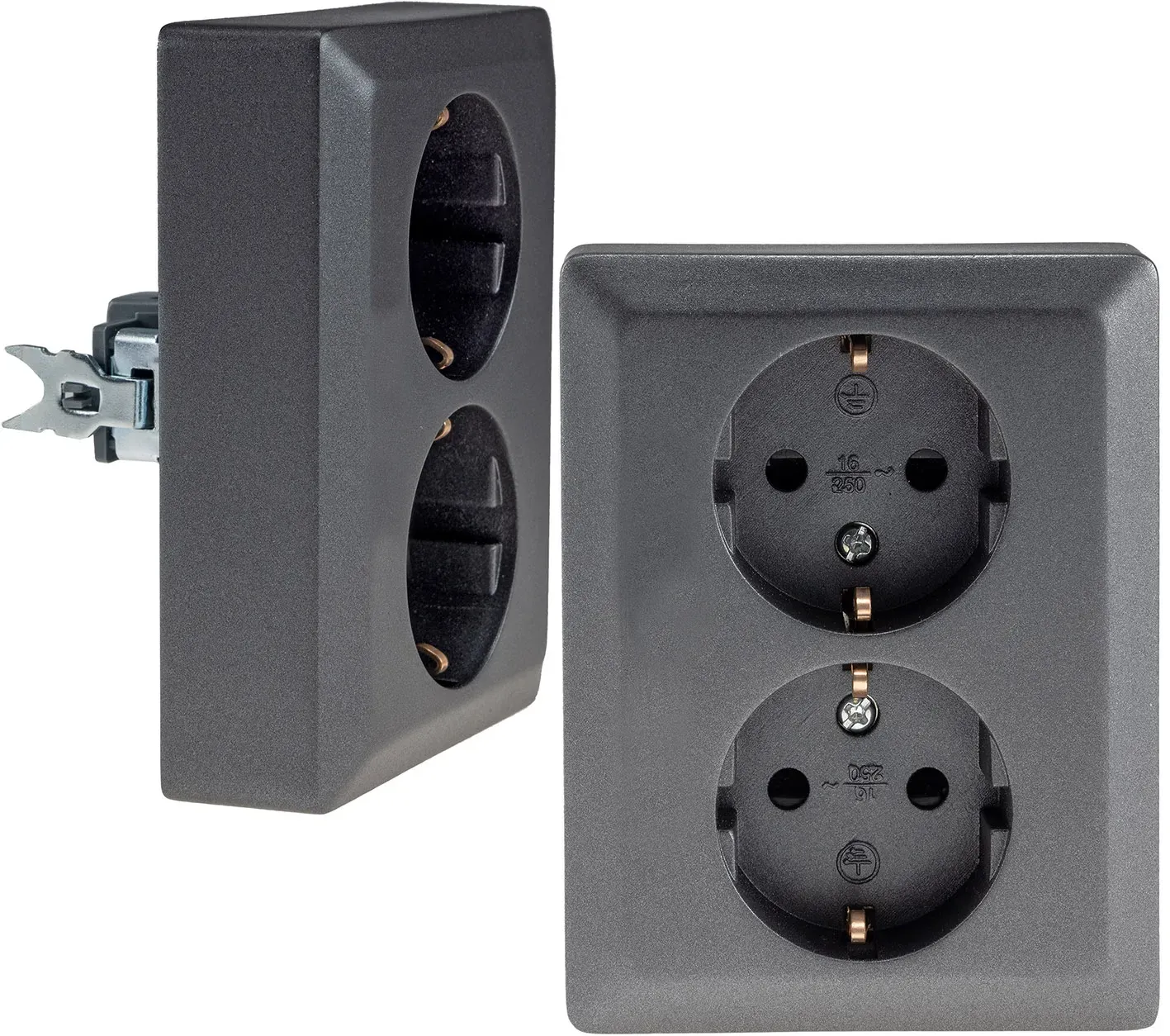 MILOS Schutzkontakt-Steckdose 2-fach 250V~/ 16A, 1x UP, anthrazit MILOS Schutzkontakt-Steckdose 2-fach 250V~/ 16A, 1x UP, anthrazit