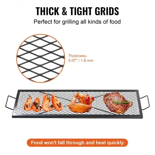 VEVOR 1110 x 380 x 25 mm X-Marks Feuerstellen-Grillrost, Rechteckiger Grillrost, Lagerfeuer-BBQ-Grillrost aus Stahl mit Griff, Tragbares Camping-Kochgeschirr für Partytreffen im Freien, Schwarz – Bild 3