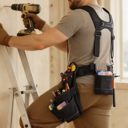 VEVOR Werkzeuggürtel, Handwerkergürtel mit 19 Taschen & Hosenträgern, Werkzeughalter, Hammerhalter für Elektriker, Schreiner & Bauarbeiter, Schürzenorganizer, verstellbar von 800 bis 1310 mm – Bild 7