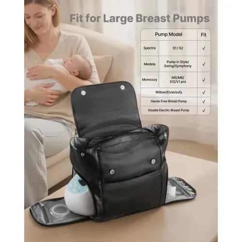 VEVOR Milchpumpen-Rucksack, 320x200x340 mm, mit Kühlakku, passend für S1/S2, Pumpzubehör und Muttermilchaufbewahrung, Wickelrucksack für Arbeit, Reisen und Familiengebrauch, Schwarz – Bild 3