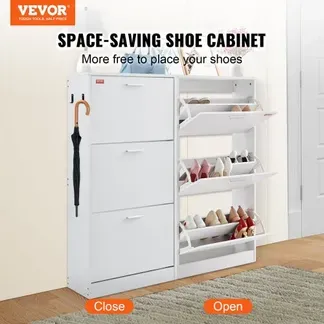VEVOR Schuhschrank Schmal, Schuhregal Weiß, 600 x 237 x 1200 mm Schuhkipper mit 3 Klappen + oberem Staufach, Schuhkommode 45,35 kg Tragfähigkeit, Aufbewahrungsschrank Schuh Massivholz für Flur VEVOR Schuhschrank Schmal, Schuhregal Weiß, 600 x 237 x 1200 mm Schuhkipper mit 3 Klappen + oberem Staufach, Schuhkommode 45,35 kg Tragfähigkeit, Aufbewahrungsschrank Schuh Massivholz für Flur