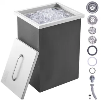 VEVOR Drop-in-Eisbox, 25,3 L Edelstahl-Eiskühler, 355 x 305 x 461 mm Kommerzieller Eisbehälter mit Abdeckung, Eingebaute Eisspeichertruhe, Abflussrohr und Ablassstopfen im Lieferumfang Enthalten VEVOR Drop-in-Eisbox, 25,3 L Edelstahl-Eiskühler, 355 x 305 x 461 mm Kommerzieller Eisbehälter mit Abdeckung, Eingebaute Eisspeichertruhe, Abflussrohr und Ablassstopfen im Lieferumfang Enthalten