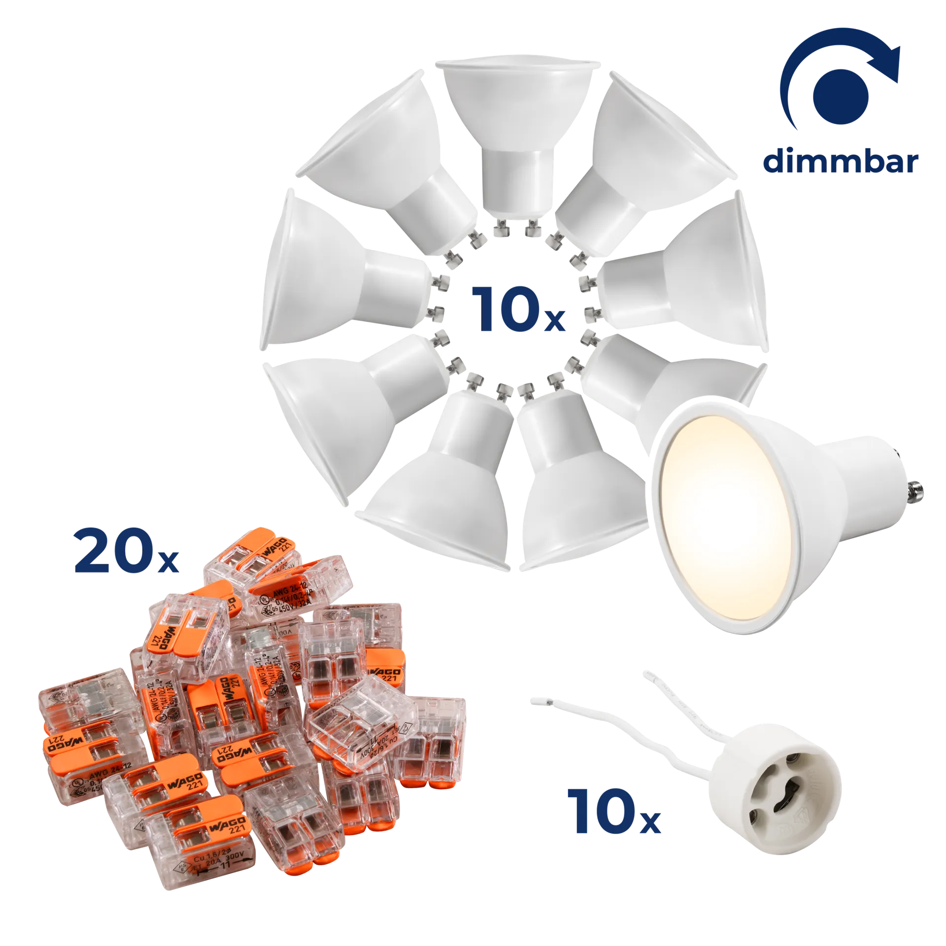 LED-Strahler Komplettset McShine, 10x MS-60 dimmbar, 10x Fassung, 20x Wago-Klemme LED-Strahler Komplettset McShine, 10x MS-60 dimmbar, 10x Fassung, 20x Wago-Klemme