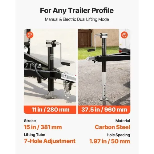 VEVOR A-Rahmen-Anhängerheber 2267 kg, 381mm Hub, Anhängerstütze mit verstellbarem 7-stufigem Fallbein & Bohrerbuchse, kompatibel mit Akku-Bohrer, für Wohnmobil-, Nutzfahrzeug- & Yachtanhänger – Bild 2