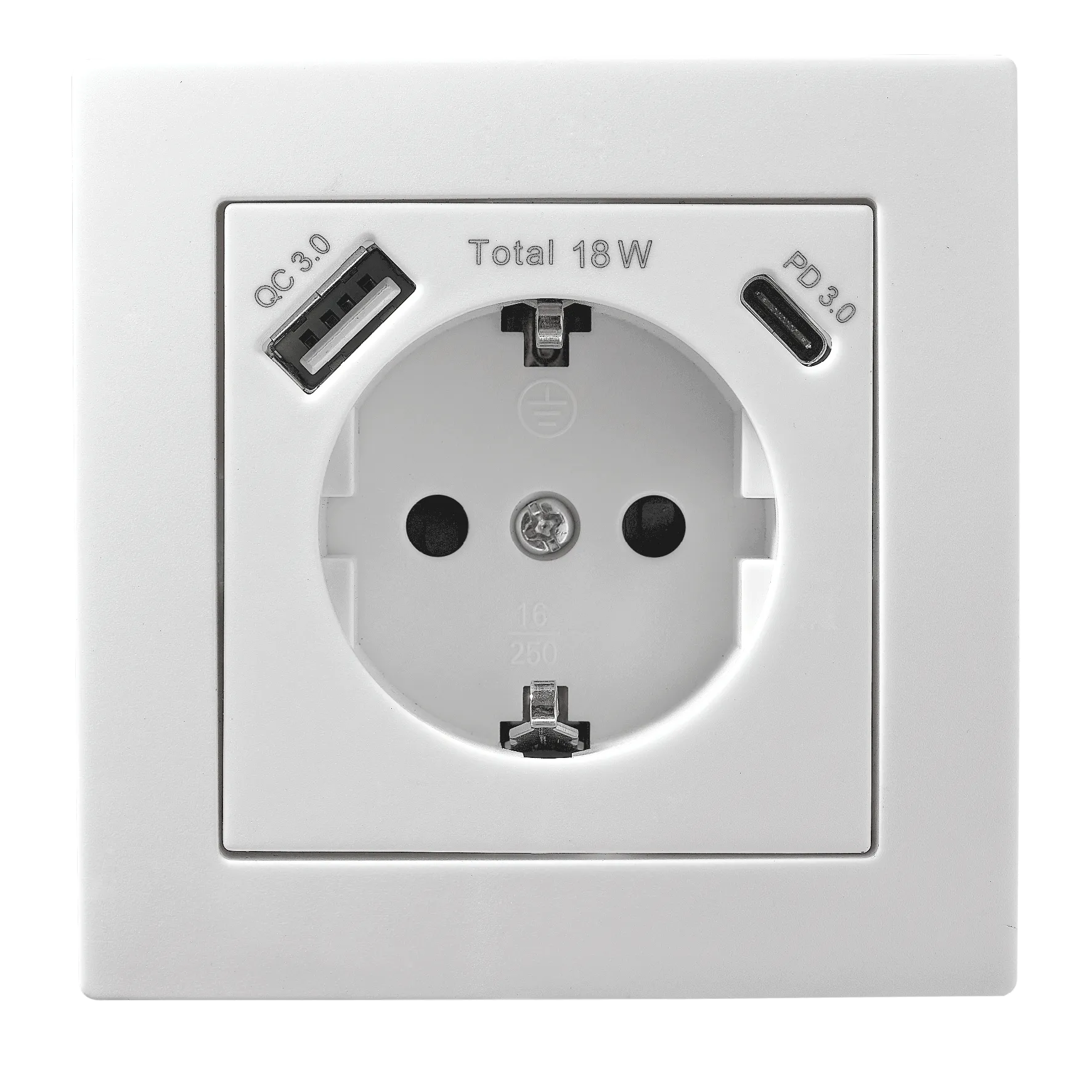 Schutzkontakt-Steckdose McPower “Flair“ 1x USB-C 18W PD, 1x USB-A, weiß Schutzkontakt-Steckdose McPower “Flair“ 1x USB-C 18W PD, 1x USB-A, weiß