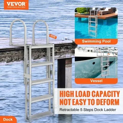 VEVOR Dockleiter 5 einziehbare Stufen 159kg Tragkraft Pontonbootleiter aus Aluminiumlegierung mit 1700-2005mm einstellbarer Höhe 10cm breite Stufe zum Einsteigen in Schiffe/See/Pool/Marine VEVOR Dockleiter 5 einziehbare Stufen 159kg Tragkraft Pontonbootleiter aus Aluminiumlegierung mit 1700-2005mm einstellbarer Höhe 10cm breite Stufe zum Einsteigen in Schiffe/See/Pool/Marine