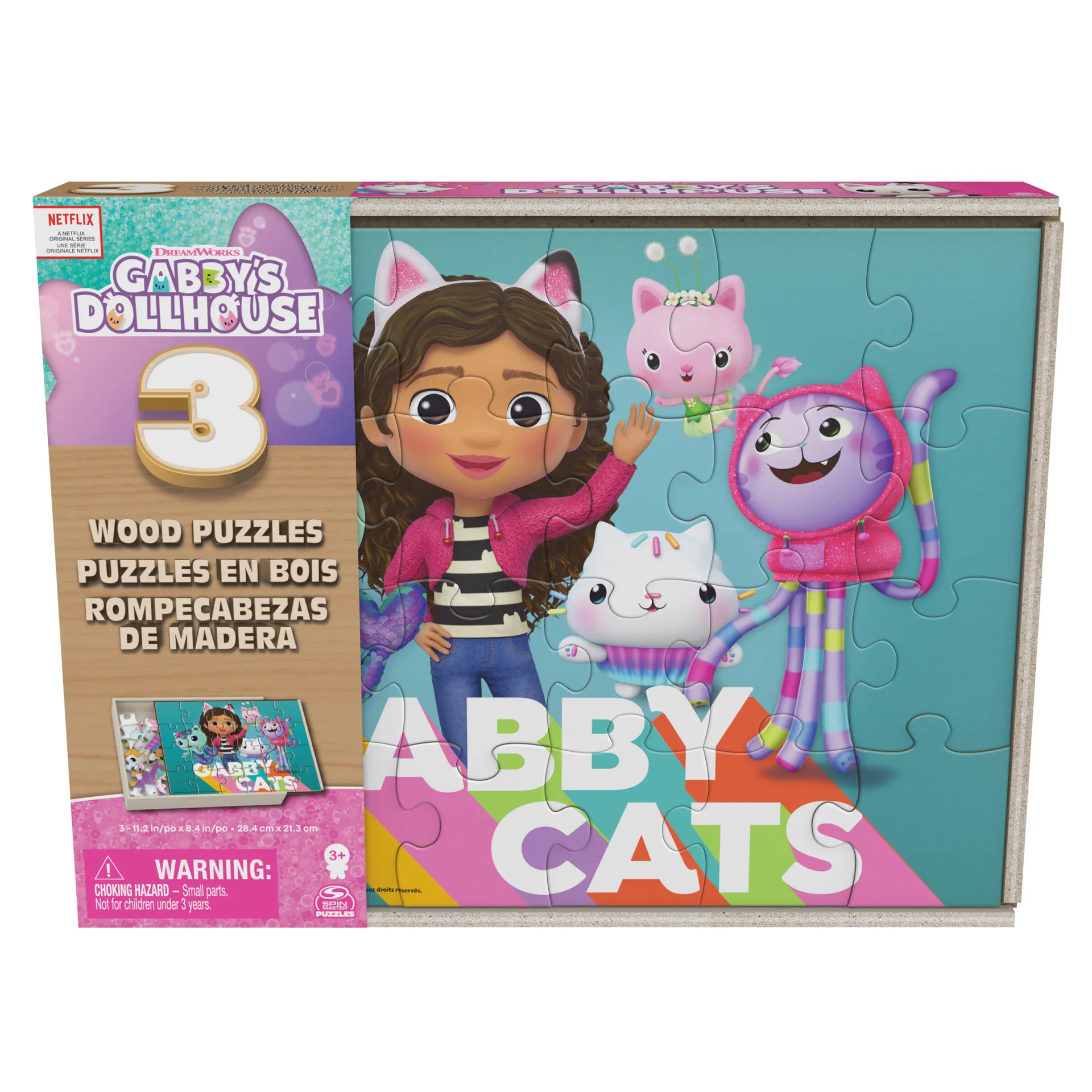 Games Gabby’s Dollhouse Holzpuzzle-Sammlung, 3 miau-tastische Puzzle-Motive mit stabiler Holzbox zur Aufbewahrung, jedes Motive besteht aus 24 Teilen, Puzzle-Spaß für alle Gabby-Fans ab 3 Jahren – Bild 2