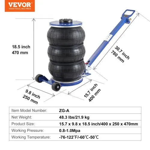 VEVOR Pneumatischer Wagenheber Triple Bag Air Jack 5 t, Dreifachbeutel Luftheber 140-470 mm Hubhöhe Sack Luftwagenheber, 5 Minuten Hub Luftheber Wagenheberheber Wagenheber Einstellbar Rot – Bild 6