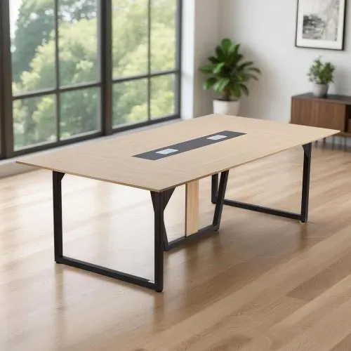 VEVOR Konferenztisch Besprechungstisch für 10 Personen 240 x 120 cm rechteckiger Seminartisch Meetingtisch Mehrzwecktisch Pausentisch mit Metallbeinen ideal für Büro Konferenzraum Braun – Bild 7