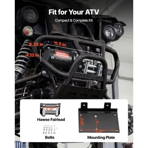 VEVOR Elektrische Seilwinde 1360 kg, 12 V DC Motorwinde mit Φ4,7 mm x 12 m Stahlseil & Kabelgebundener Fernbedienung, IP55, Aluminiumgehäuse, Elektrowinde zum Abschleppen von ATVs, Schwarz – Bild 4