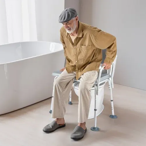 VEVOR Nachttoilettenstuhl 227 kg belastbar, Toilettensitzerhöhung mit gepolsterter Sitzfläche & Rückenlehne, abnehmbarer 5 L Eimer, höhenverstellbarer Toilettenstuhl für Senior Erwachsene – Bild 7
