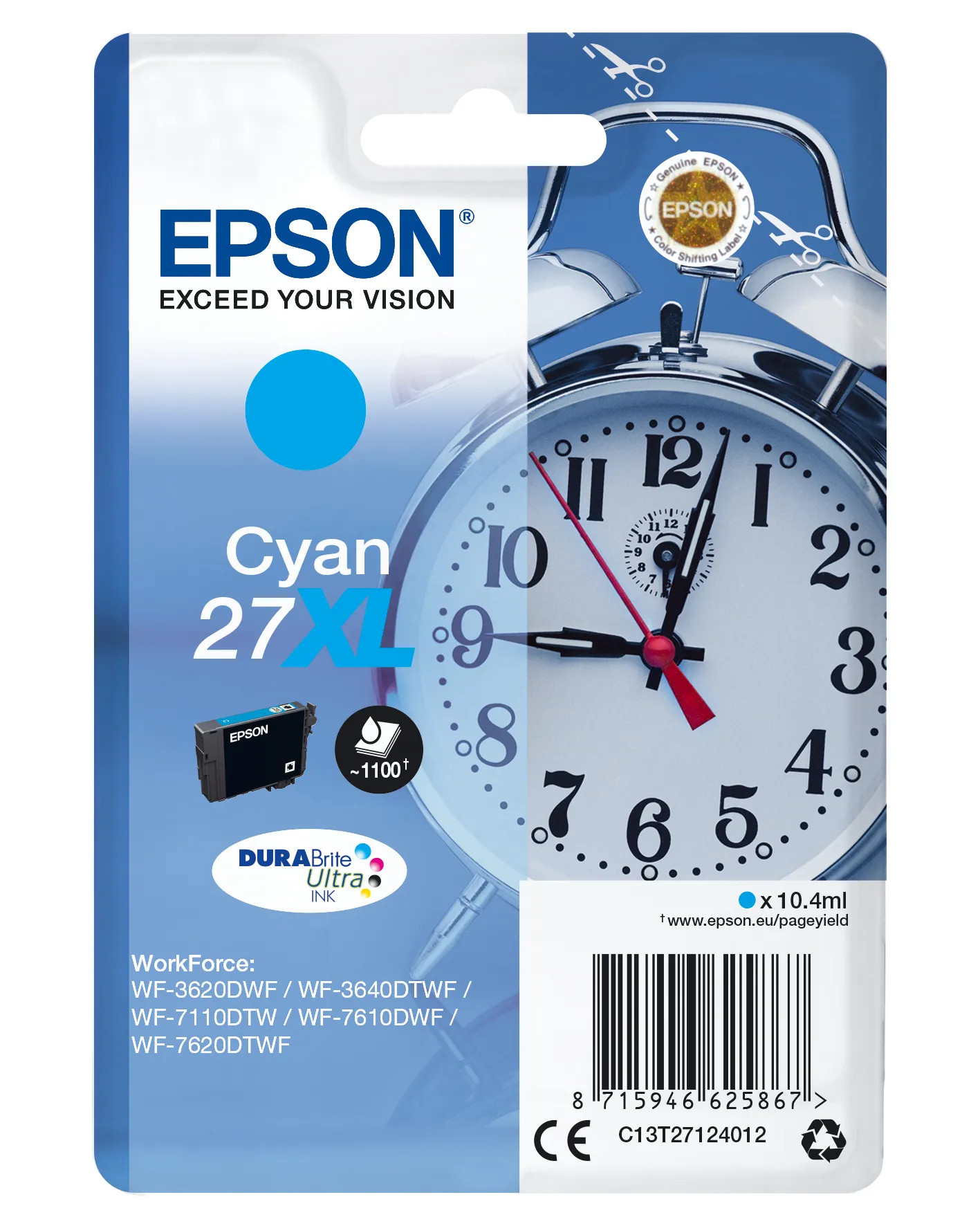 Epson Alarm clock Singlepack Cyan 27XL DURABrite Ultra Ink Epson Alarm clock Singlepack Cyan 27XL DURABrite Ultra Ink